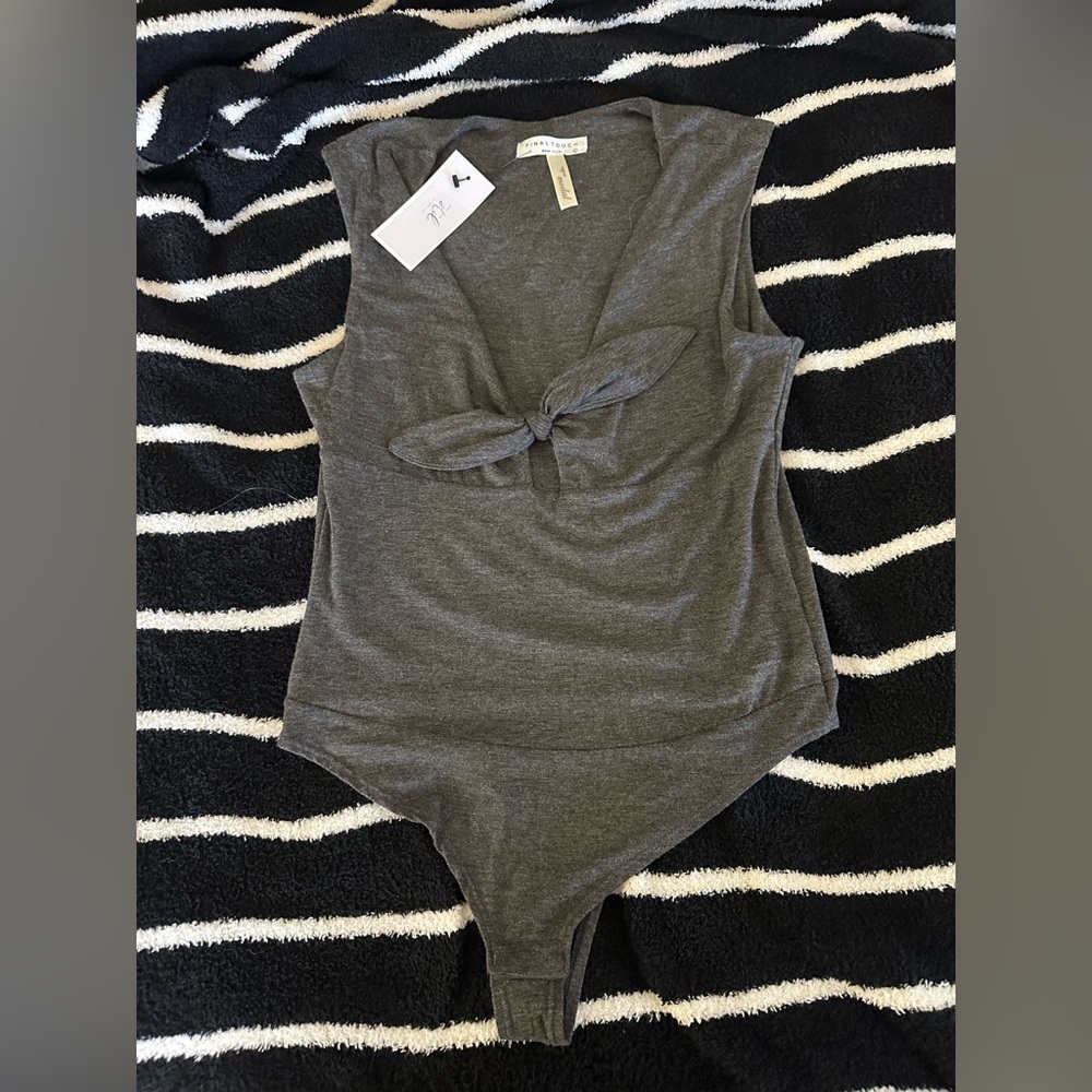 Women’s Final Touch Grey Tie Front Bodysuit NWT